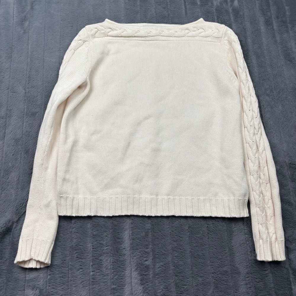 Evan-Picone Womens Large Cream Cotton Cable Knit Boat Neck Sweater 13711